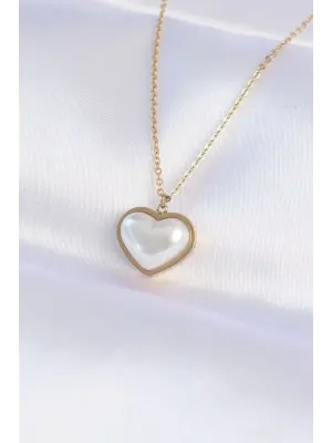  Zincir Altın  Beyaz Taşlı Bubble Kalp Çelik Kolye