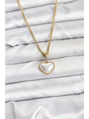 316L Çelik Zincir Gold Renk Bombeli Kalp Model Kadın Kolye