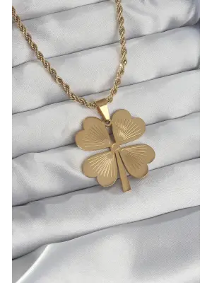  Zincir Altın  Burgu Zincirli Yonca Çelik Kolye