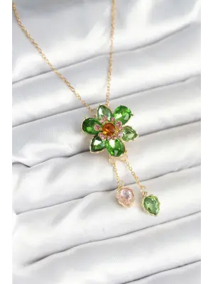 316L Çelik Zincir Gold Renk Çiçek Model Sallantılı Kadın Kolye