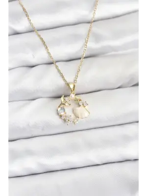 316L Çelik Zincir Gold Renk Deniz Tema Model Zirkon Taşlı Kadın Kolye