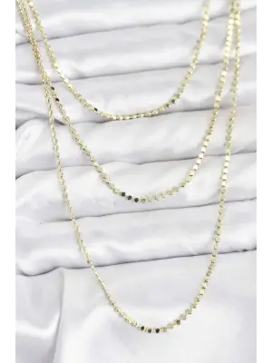 316L Çelik Zincir Gold Renk Ezme Zincir Model 3lü Kadın Kolye