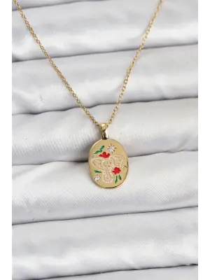 316L Çelik Zincir Gold Renk Fil Figürlü Kadın Kolye