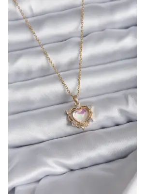  Zincir Altın  Kalp  Çelik Kolye