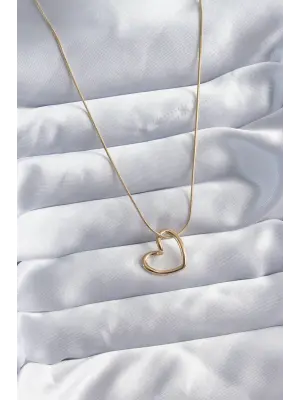  Zincir Altın  Kalp Model  Çelik Kolye