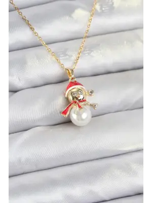 316L Çelik Zincir Gold Renk Kardan Adam Model Yılbaşı Temalı Kadın Kolye