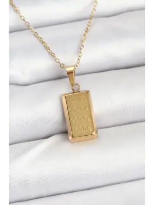 316L Çelik Zincir Gold Renk Külçe Altın Model Kadın Kolye