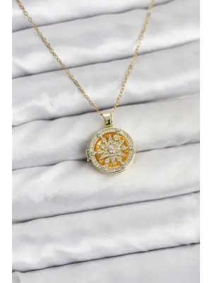 316L Çelik Zincir Gold Renk Kutup Yıldızı Kapaklı Model Kadın Kolye