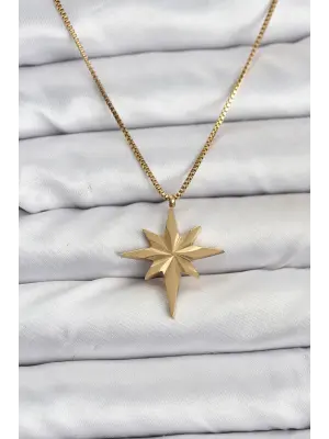 316L Çelik Zincir Gold Renk Kutup Yıldızı Model 60 cm Zincir Kadın Kolye