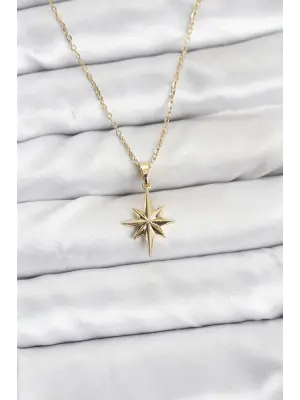 316L Çelik Zincir Gold Renk Kutup Yıldızı Model Kadın Kolye