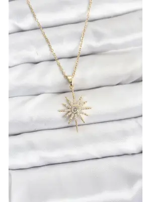 316L Çelik Zincir Gold Renk Kutup Yıldızı Model Zirkon Taşlı Kadın Kolye