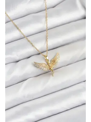 316L Çelik Zincir Gold Renk Melek Model Kadın Kolye