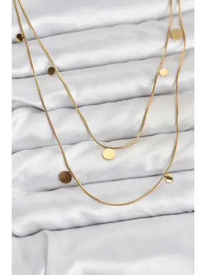 316L Çelik Zincir Gold Renk Pullu Kadın Kolye