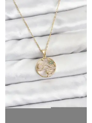 316L Çelik Zincir Gold Renk Şans Kolyesi Model Zirkon Taşlı Kadın Kolye