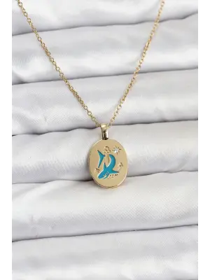 316L Çelik Zincir Gold Renk Shark Figür Kadın Kolye