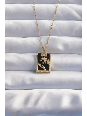  Zincir Altın  Sonsuzluk Detay Zirkon Taşlı Tarot Çelik Kolye