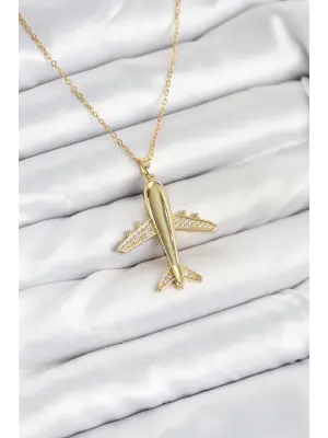 316L Çelik Zincir Gold Renk Uçak Model Kadın Kolye