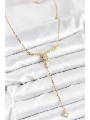 316L Çelik Zincir Gold Renk Yılan Model Y Kolye