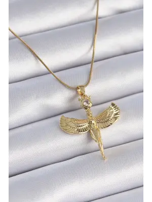  Zincir Altın  Zirkon Taş Detaylı Melek Model  Çelik Kolye