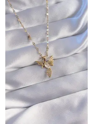  Zincir Altın  Zirkon Taşlı Anka Kuşu Figürlü Çelik Kolye