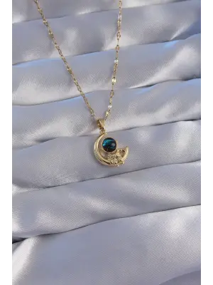  Zincir Altın  Zirkon Taşlı Ay ve Astronot Figürlü Gezegen Çelik Kolye
