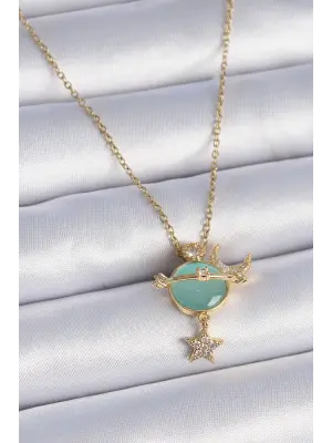  Zincir Altın  Zirkon Taşlı Gezegen Model Ay Yıldız Detay  Çelik Kolye