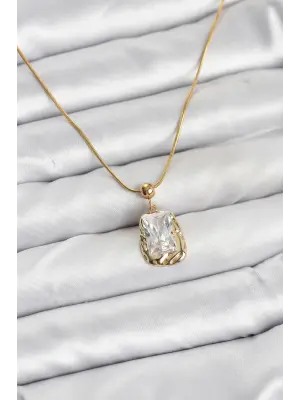 316L Çelik Zincir Gold Renk Damla Zirkon Taşlı Kadın Kolyesi