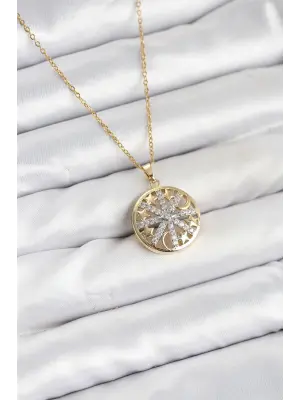 316L Çelik Zincir Gold Renk Zirkon Taşlı Kadın Kolye