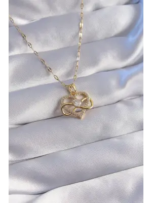  Zincir Altın  Zirkon Taşlı Kalp Figürlü Sonsuzluk Model Çelik Kolye