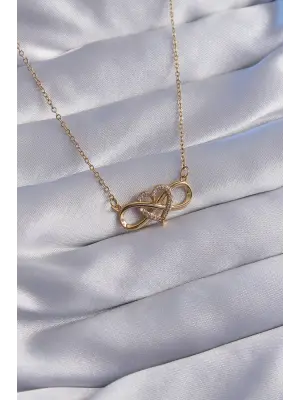  Zincir Altın  Zirkon Taşlı Kalp Model Sonsuzluk Çelik Kolye