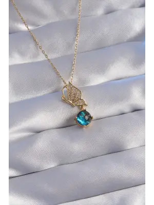  Zincir Altın  Zirkon Taşlı Kelebek Figürlü Gezegen Çelik Kolye