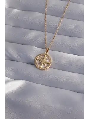  Zincir Altın  Zirkon Taşlı Kutup Yıldızı Çelik Kolye