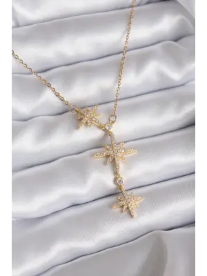 316L Çelik Zincir Gold Renk Zirkon Taşlı Kutup Yıldızı Model Kadın Kolye