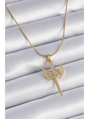  Zincir Altın  Zirkon Taşlı Mikail Model  Çelik Kolye