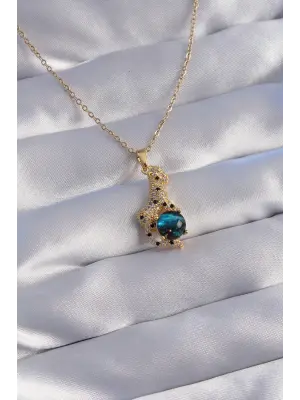  Zincir Altın  Zirkon Taşlı Panter Figürlü Gezegen Çelik Kolye