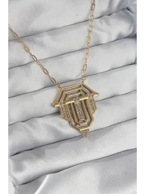  Zincir Altın  Zirkon Taşlı Serenay Çelik Kolyesi