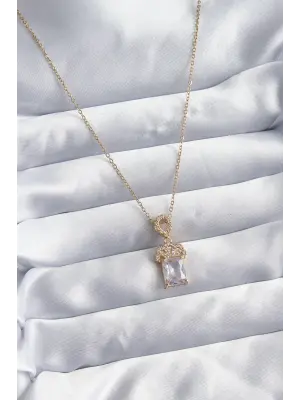  Zincir Altın  Zirkon Taşlı Taç Model  Çelik Kolye