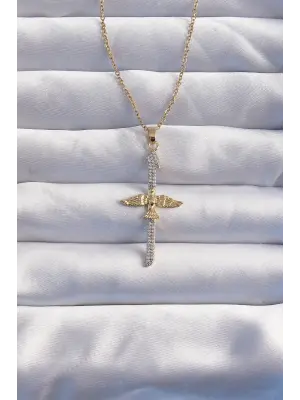  Zincir Altın li Zirkon Taşlı Anka Kuşu Çelik Kolye