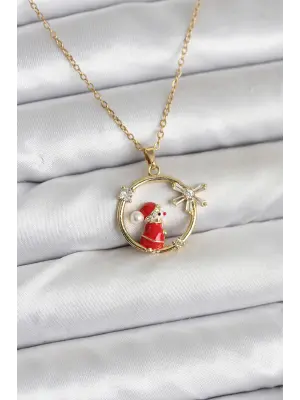 316L Çelik Zincir Gold Zirkon Taşlı Yılbaşı Tema Kadın Kolye