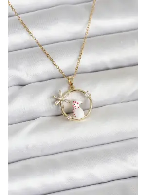 316L Çelik Zincir Gold Zirkon Taşlı Yılbaşı Temalı Kadın Kolye