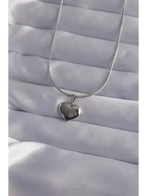  Zincir Gümüş  Ayna Plaka Kalp Çelik Kolye