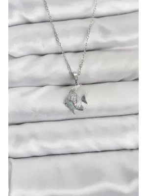 316L Çelik Zincir Gümüş Renk Balık Model Zirkon Taşlı Kadın Kolye