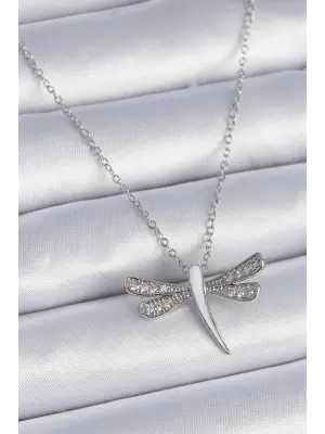  Zincir Gümüş  Beyaz Sedefli Zirkon Taş Detay Yusufçuk Model  Çelik Kolye