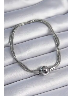 316L Çelik Zincir Gümüş Renk Çoklu Zincir Charm Model Kadın Bileklik