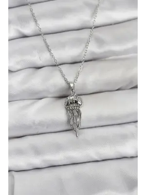 316L Çelik Zincir Gümüş Renk Deniz Anası Model Zirkon Taşlı Kadın Kolye