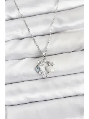 316L Çelik Zincir Gümüş Renk Deniz Tema Model Zirkon Taşlı Kadın Kolye