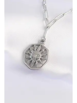  Zincir Gümüş  Güneş Çelik Kolye