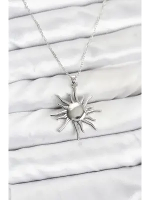 316L Çelik Zincir Gümüş Renk Güneş Model Kadın Kolye
