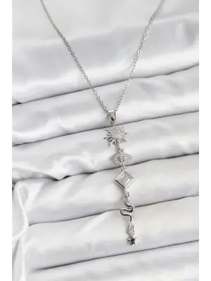 316L Çelik Zincir Gümüş Renk Güneş ve Enerji Model Kadın Y Kolye