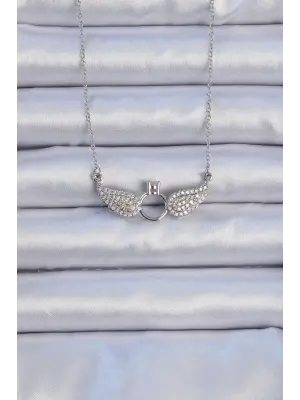  Zincir Gümüş  Kanatlı Tektaş Çelik Kolye